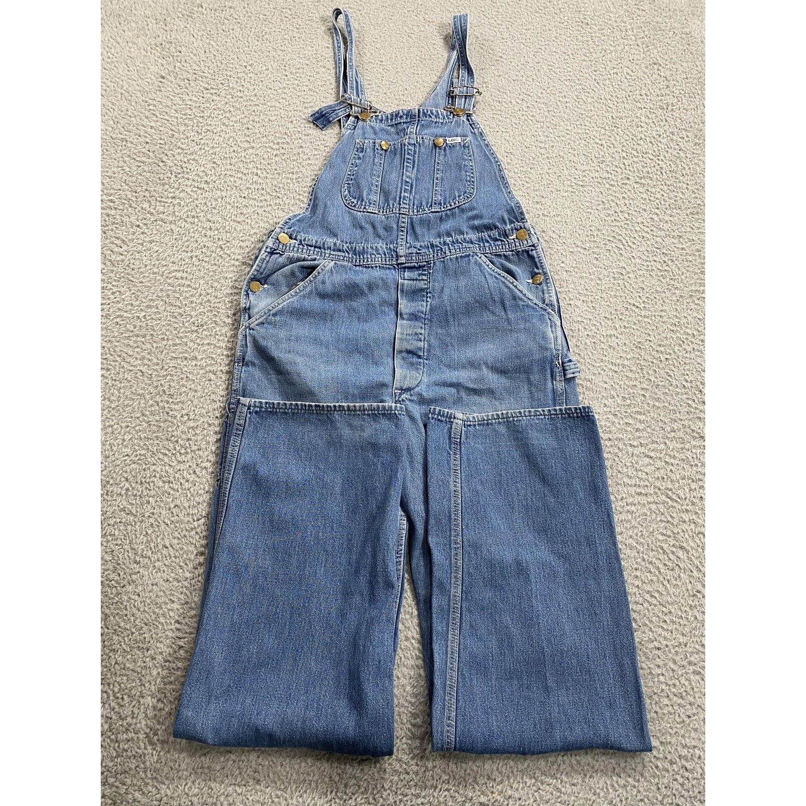 Vintage Lee Bib Overalls Mens Large Blue Denim Union Made Usa Workwear 70s 80s